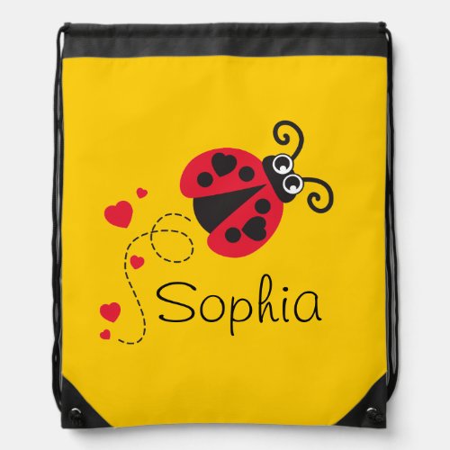 Flying heart ladybug kids named drawstring bag