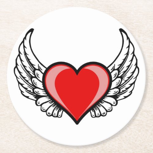 flying heart of love round paper coaster