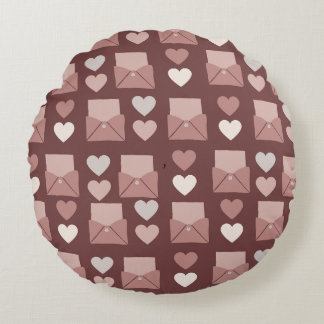 flying hearts, love envelopes and mobile phones round pillow
