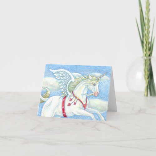 FLYING HEARTS UNICORN PEGASUS NOTE CARD Blank