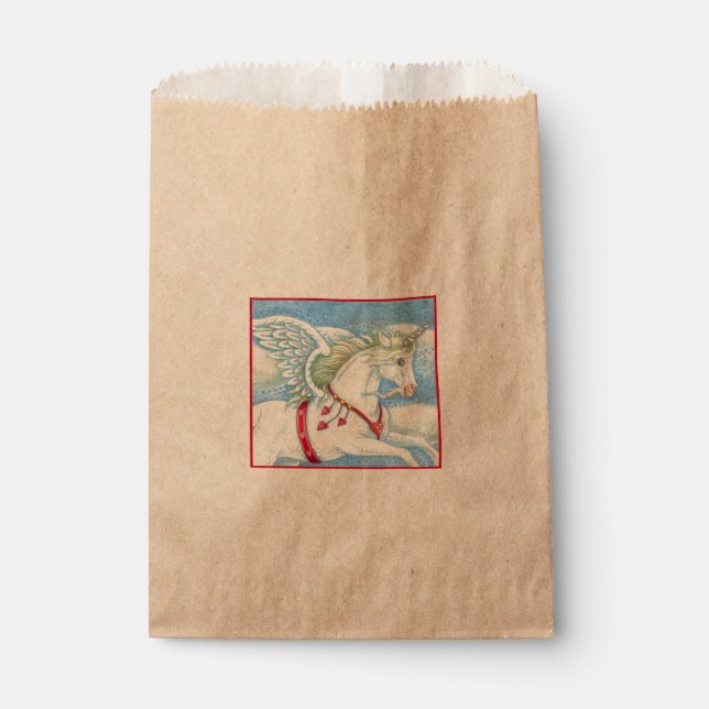 FLYING HEARTS WHITE UNICORN, FANTASY PEGASUS FAVOR BAG (Front)