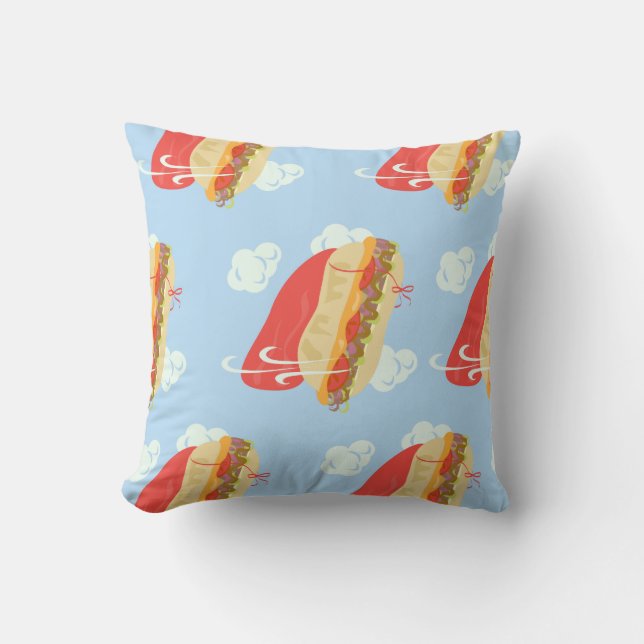 Flying Hero Sandwich Fun Caped Cartoon Throw Pillow (Front)