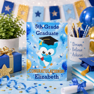 Flying High! Cute Blue Owl 5th Card