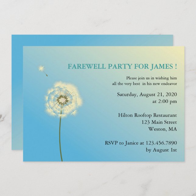 Flying High farewell party invitations (Front/Back)