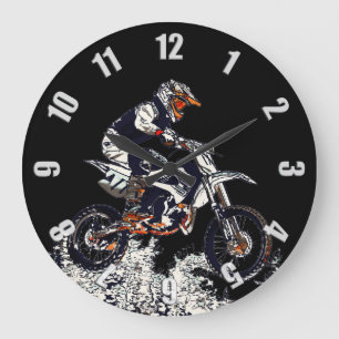 Flying High Motocross Dirt-Bike Racer Large Clock
