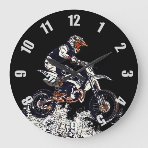 Flying High Motocross Dirt_Bike Racer Large Clock