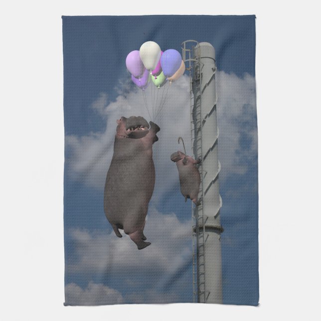 Flying Hippopotamus Towel (Vertical)