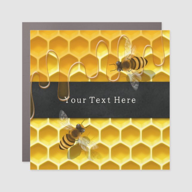 Flying Honeybees & Dripping Honeycomb Custom Car Magnet (Front)