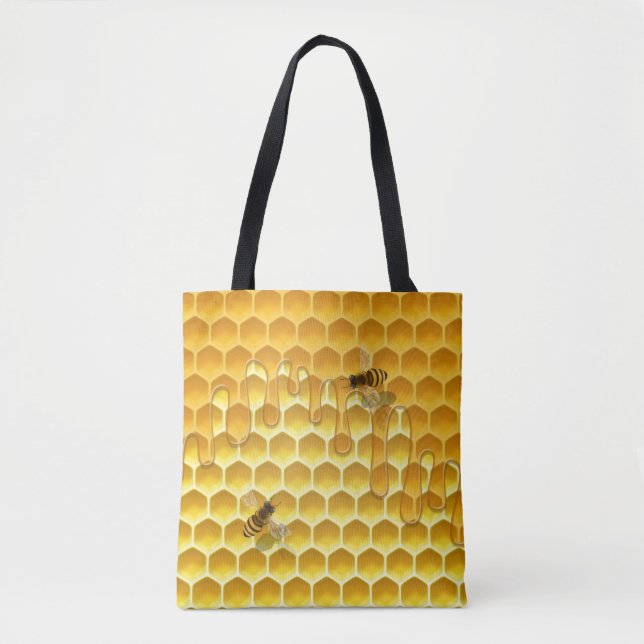 Flying Honeybees on Golden Honeycomb Customizable Tote Bag (Front)
