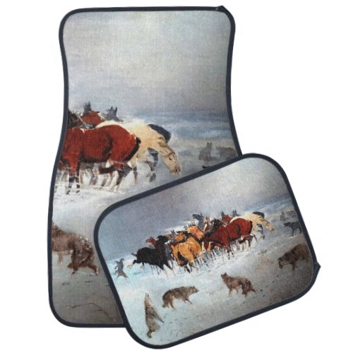 Flying Hoofs Wolf Pack Attack Horses C M Russell  Car Floor Mat