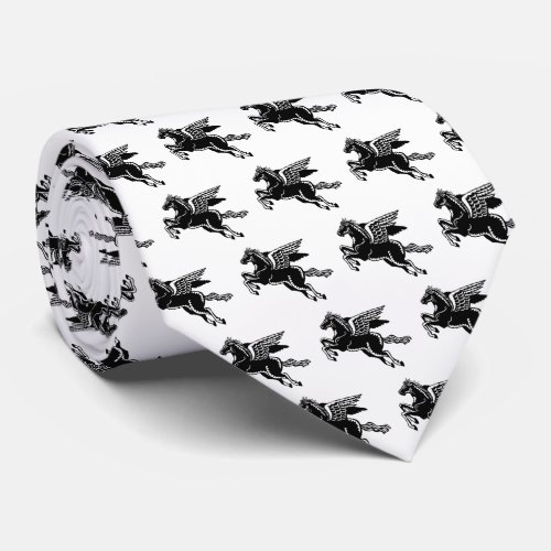Flying Horse _ Black and White on white Neck Tie