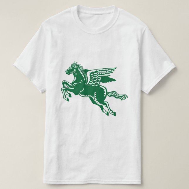 Flying Horse - Forest Green and White T-Shirt (Design Front)
