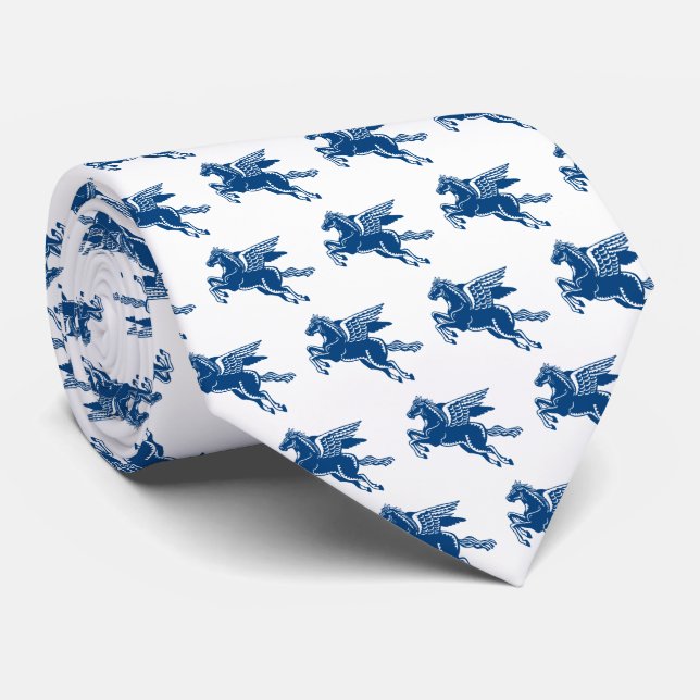 Flying Horse - Indigo Style Blue & White on White Neck Tie (Rolled)
