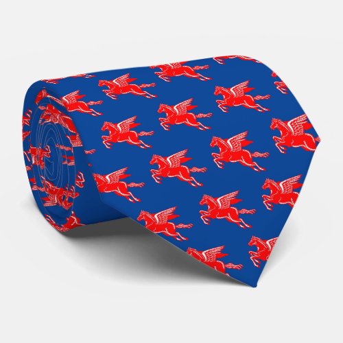 Flying Horse _ Red and White on Deep Blue Neck Tie