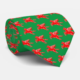 Flying Horse - Red and White on Kelly Green Neck Tie