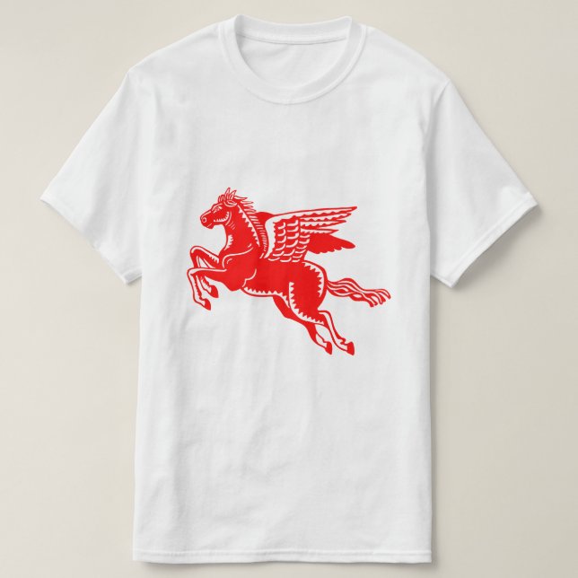 Flying Horse - Red and White T-Shirt (Design Front)