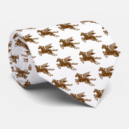Flying Horse - Walnut Brown & White On White Neck Tie