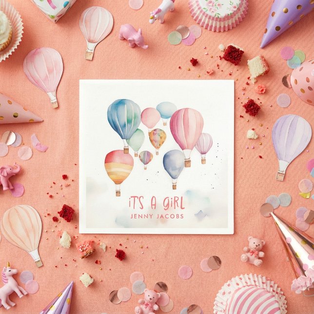 Flying hot air balloons its a girl paper fun napkins (Flying hot air balloons its a girl paper fun napkins.)