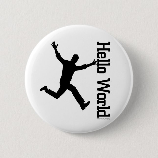 Flying Human Figure Profile Black/White Graphic Ar Button (Front)