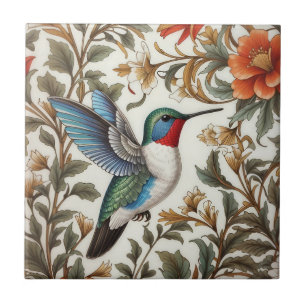 Flying Hummingbird William Morris Inspired Ceramic Tile