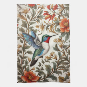 Flying Hummingbird William Morris Inspired Kitchen Towel