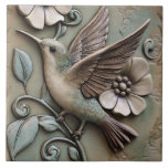 Flying Hummingbird with Flowers Faux Relief Ceramic Tile<br><div class="desc">This dynamic ceramic relief captures a hummingbird in motion, set against intricate floral details. A lively addition to any nature-inspired space.</div>