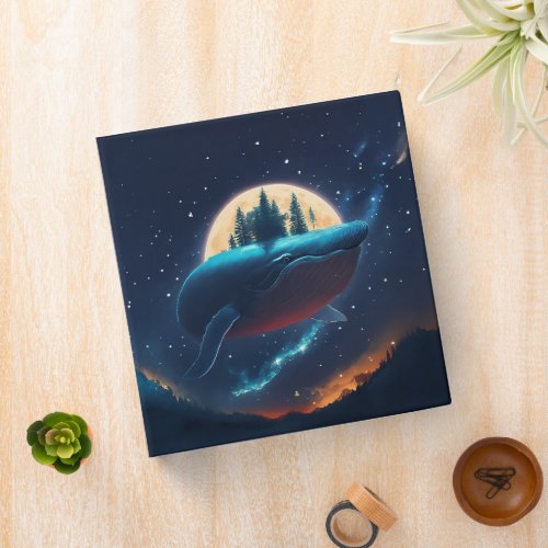 Flying Humpback Whale Moonlight Sea Starry Forests 3 Ring Binder