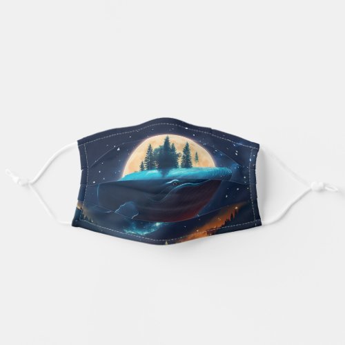 Flying Humpback Whale Moonlight Sea Starry Forests Adult Cloth Face Mask