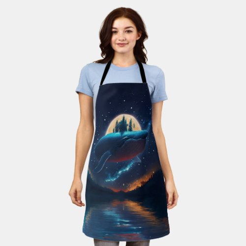 Flying Humpback Whale Moonlight Sea Starry Forests Apron