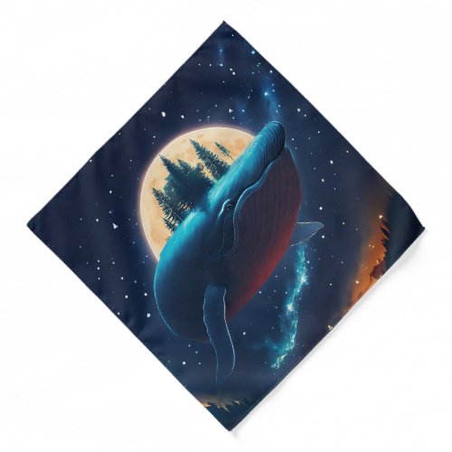 Flying Humpback Whale Moonlight Sea Starry Forests Bandana