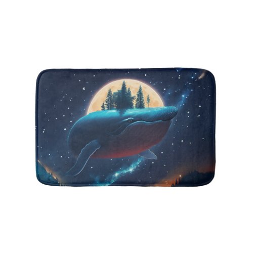 Flying Humpback Whale Moonlight Sea Starry Forests Bath Mat