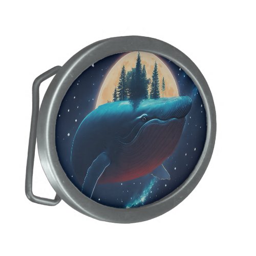 Flying Humpback Whale Moonlight Sea Starry Forests Belt Buckle