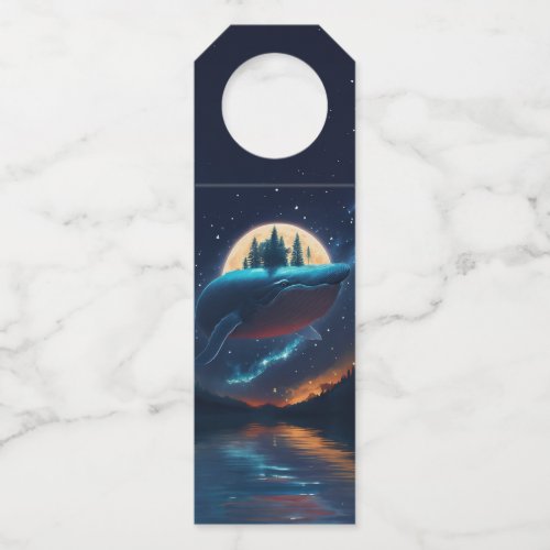 Flying Humpback Whale Moonlight Sea Starry Forests Bottle Hanger Tag