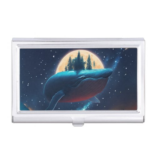 Flying Humpback Whale Moonlight Sea Starry Forests Business Card Case