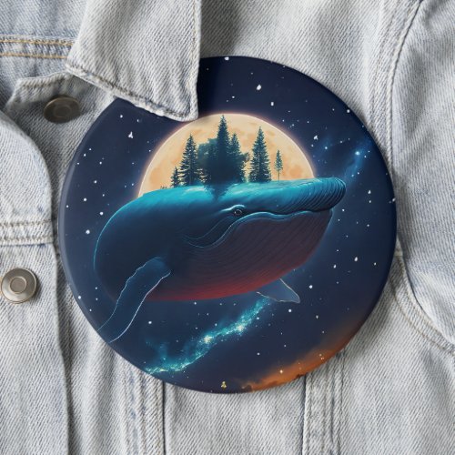 Flying Humpback Whale Moonlight Sea Starry Forests Button