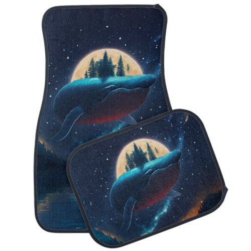 Flying Humpback Whale Moonlight Sea Starry Forests Car Floor Mat