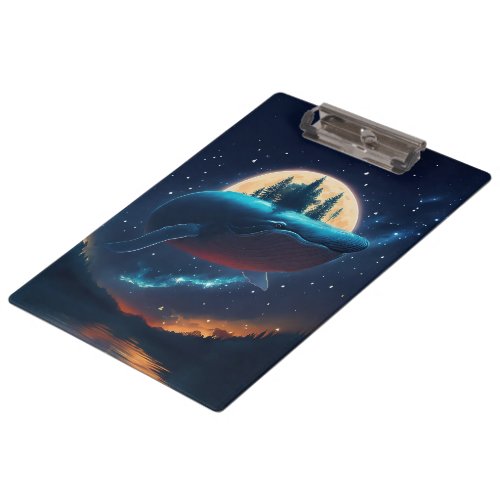 Flying Humpback Whale Moonlight Sea Starry Forests Clipboard
