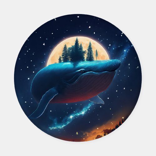 Flying Humpback Whale Moonlight Sea Starry Forests Coaster Set