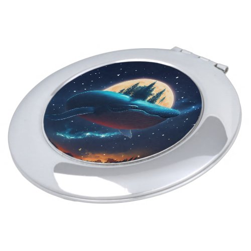 Flying Humpback Whale Moonlight Sea Starry Forests Compact Mirror