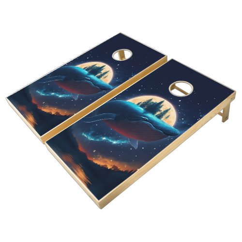 Flying Humpback Whale Moonlight Sea Starry Forests Cornhole Set