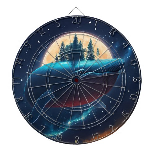 Flying Humpback Whale Moonlight Sea Starry Forests Dart Board