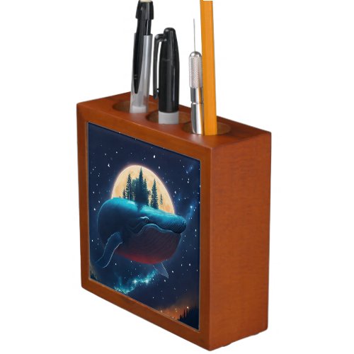 Flying Humpback Whale Moonlight Sea Starry Forests Desk Organizer