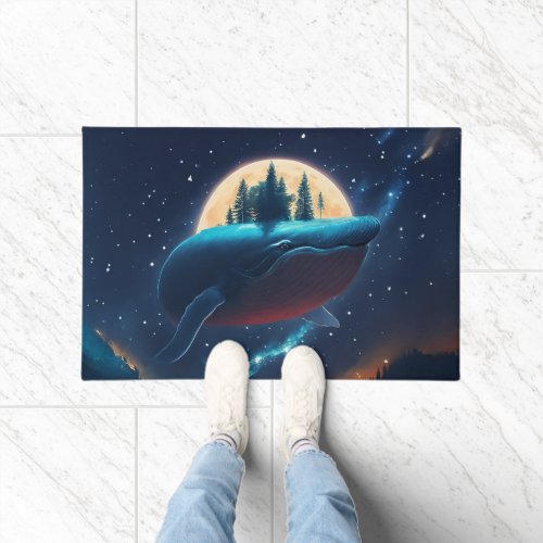 Flying Humpback Whale Moonlight Sea Starry Forests Doormat