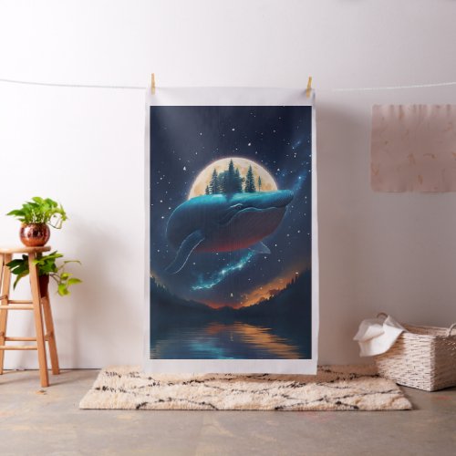 Flying Humpback Whale Moonlight Sea Starry Forests Fabric