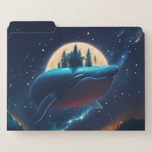 Flying Humpback Whale Moonlight Sea Starry Forests File Folder