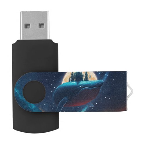 Flying Humpback Whale Moonlight Sea Starry Forests Flash Drive