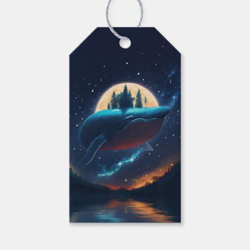 Flying Humpback Whale Moonlight Sea Starry Forests Gift Tags