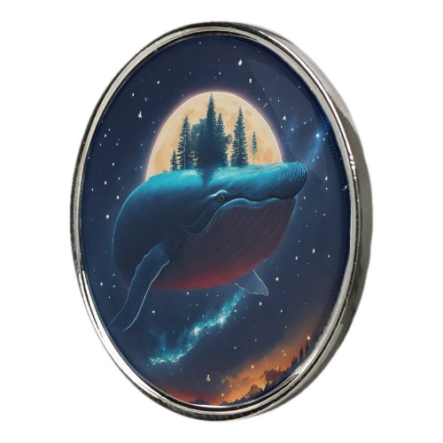 Flying Humpback Whale Moonlight Sea Starry Forests Golf Ball Marker
