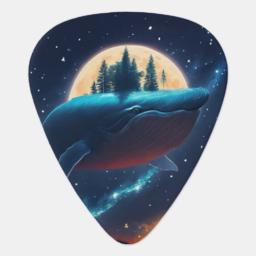 Flying Humpback Whale Moonlight Sea Starry Forests Guitar Pick