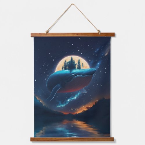 Flying Humpback Whale Moonlight Sea Starry Forests Hanging Tapestry